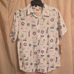 Levi's White Short-Sleeve Nautical Print Shirt with Blue, Red and Yellow Accents